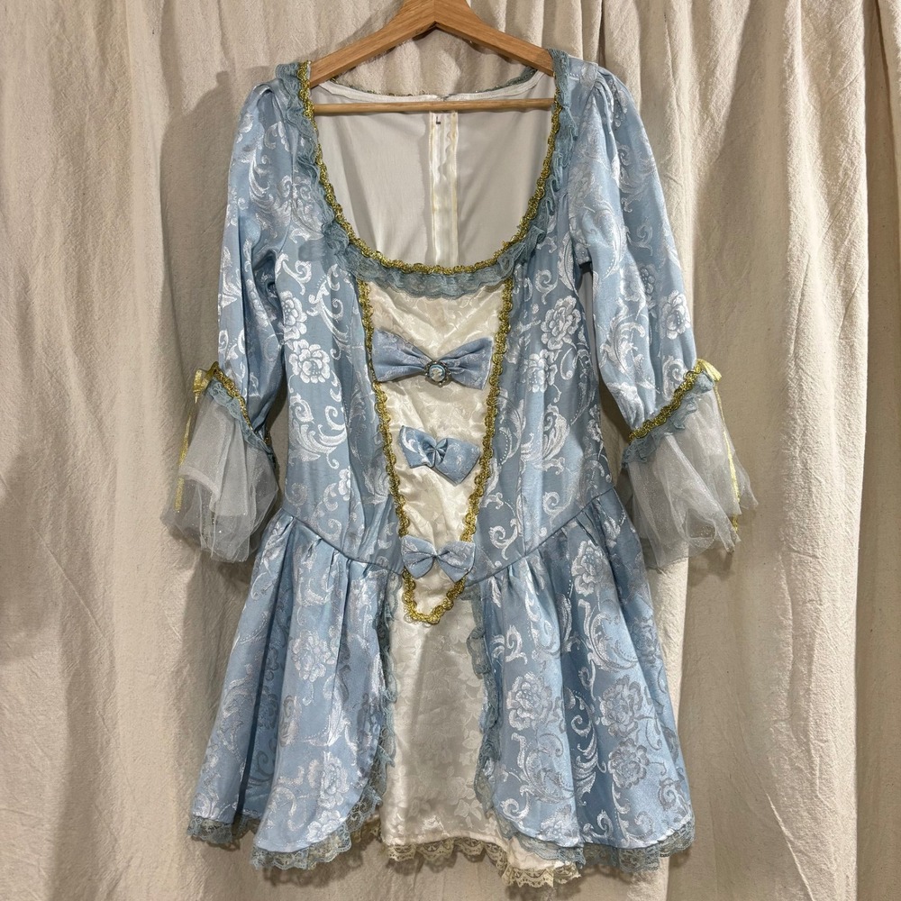 Marie Antoinette Costume Dress Blue Damask Floral Lace Gold Trim Cameo Women Med